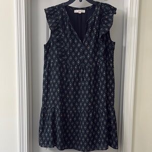 LOFT Navy, Pink, and Green Sunburst Mini Dress